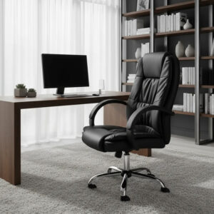 Cadeira de Escritório Presidente Ergonômica Travel Max Johnson preta ergonômica de escritório em couro sintético
