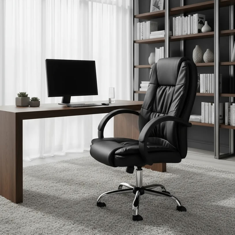 Cadeira de Escritório Presidente Ergonômica Travel Max Johnson preta ergonômica de escritório em couro sintético