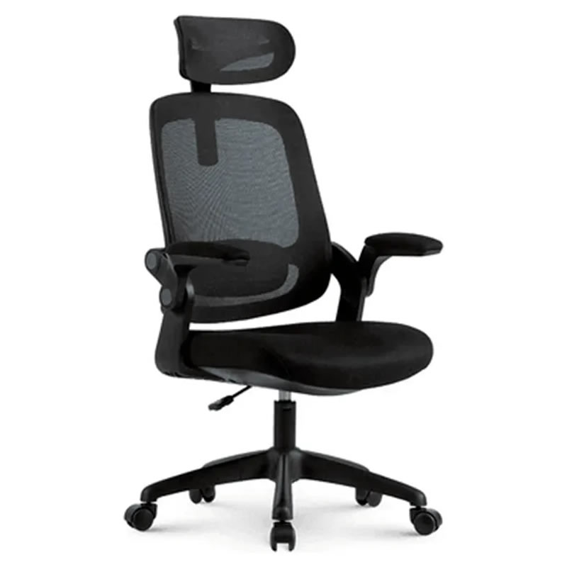 Cadeira de Escritório Confortável para Coluna ergonômica Elements Astra preta com encosto em mesh respirável, apoio lombar ajustável e apoio de cabeça