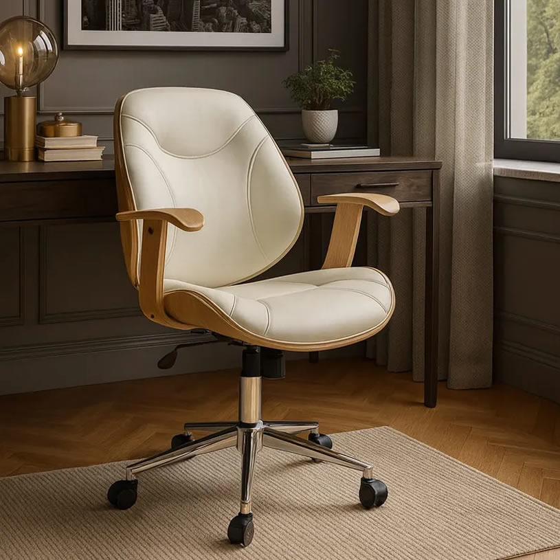 Cadeira de escritório Keva Antonella branca giratória com altura ajustável, design diretor ergonômico com apoios de braços e rodízios