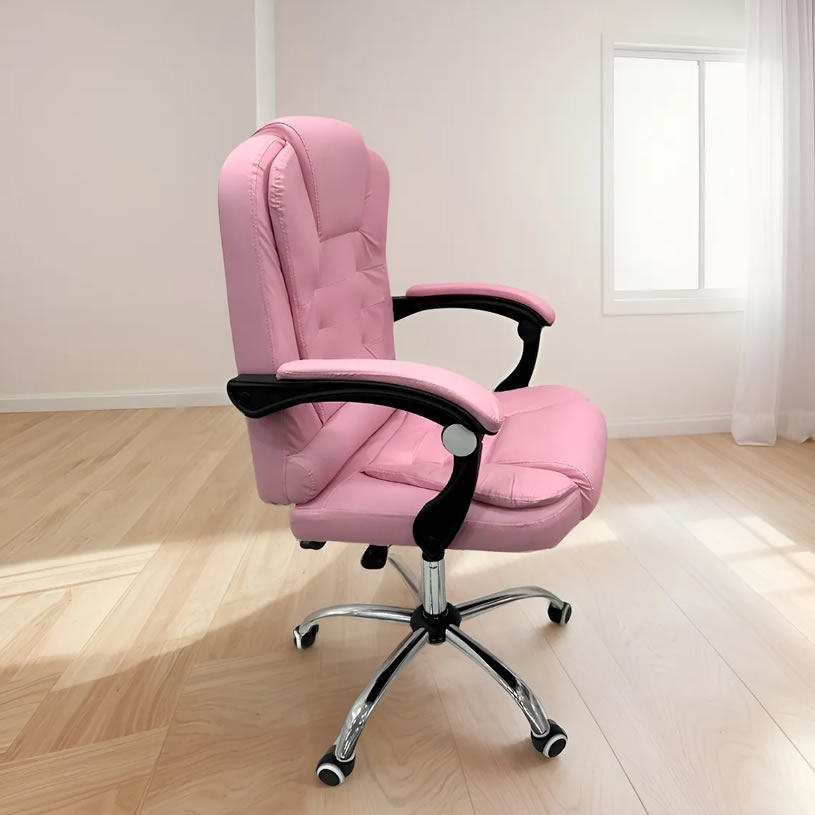 Cadeira presidente de escritório com massagem reclinável rosa em couro sintético