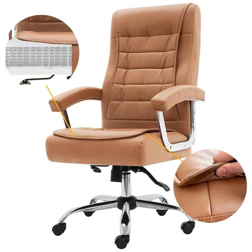 Cadeira escritorio Bege Waw Design Munique Confort: estética minimalista premium, ergonomia com molas ensacadas, base fixa cromada e conforto para escritório. Visual clean e imponente! Confira agora.