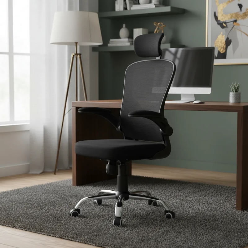 Cadeira de Escritório Ergonômica Giratória Boston B100 Preta Mesh com Ajuste Lombar Luvinco