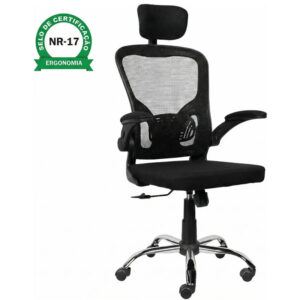cadeira ergonomica ajuste lombar: Brin7 B7-001-PT com Ajuste Lombar, Laudo NR-17, Giratória - Tecido/Mesh