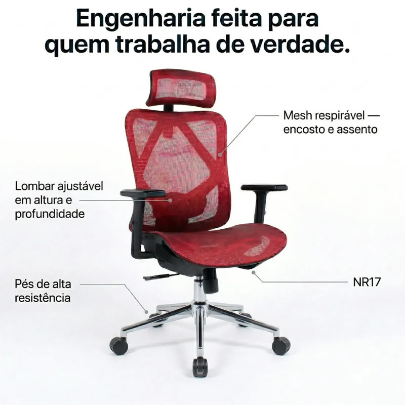 Cadeira Escritório Ergonômica Optimesh com Ajuste Lombar Nr17