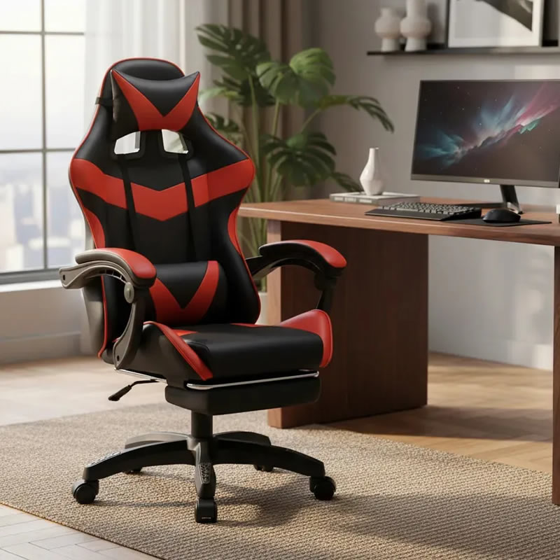 Cadeira Gamer Nitro Ergonômica Vermelha com Apoio para Pés - Luvinco