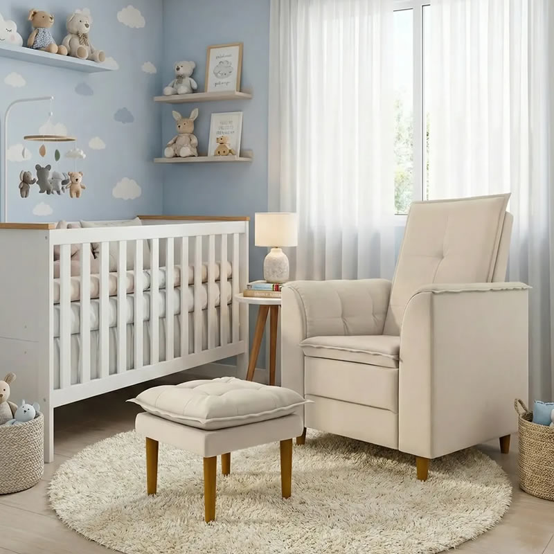 Poltrona de Amamentação Ariel Bege com Puff - Tana Decor
