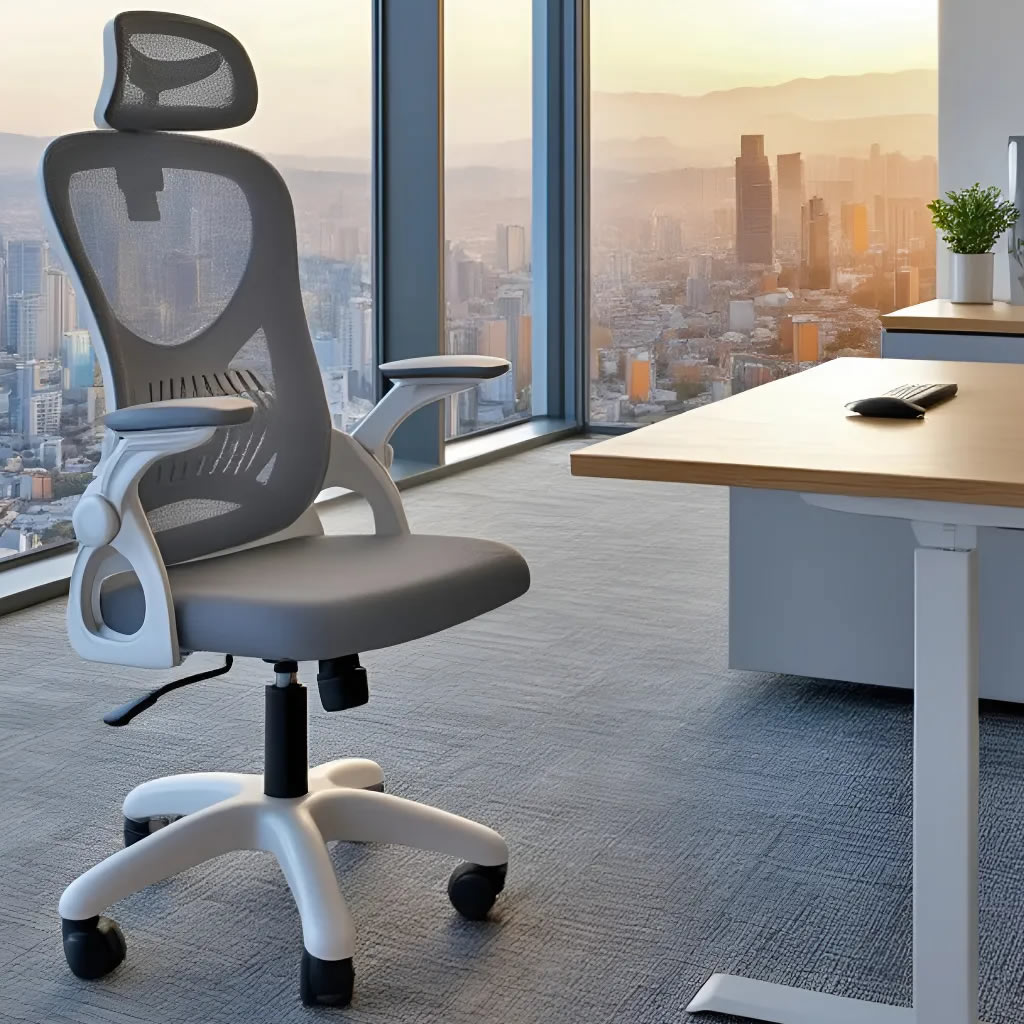 Cadeira de Escritório Columbus Presidente Ergonômica Cinza Mesh