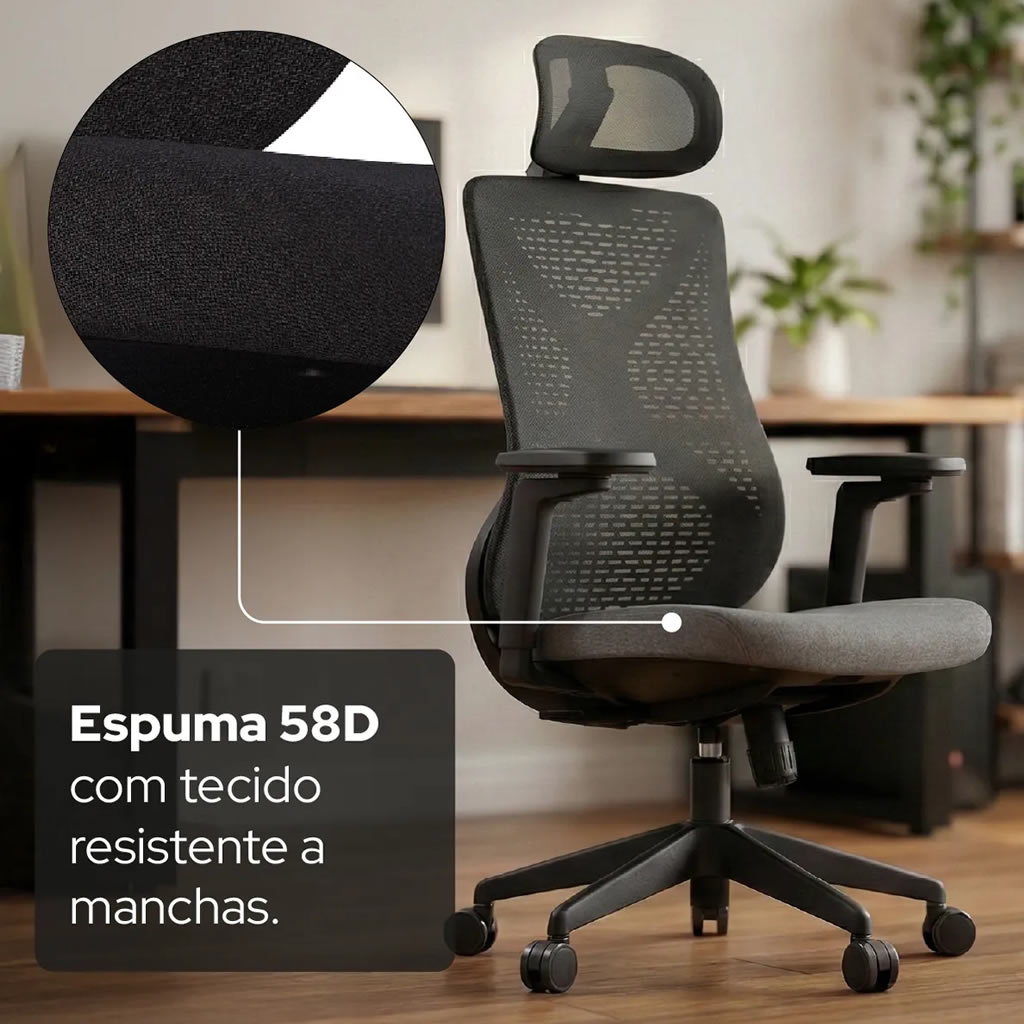 Cadeira de Escritório Ergonômica Aiven com Mesh Elements Preta NR17
